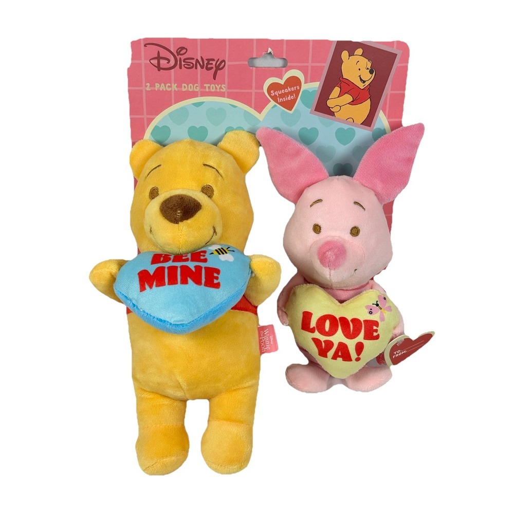 Disney Dog Toy 2 Pack S M Multi New Winnie the Pooh Piglet Plush Squeaker Heart